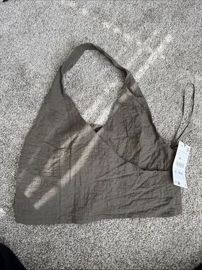 Crinkled Halter Bralette Wrap Top - Army Green Size Small